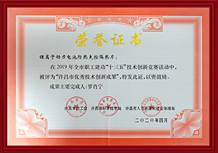 Xuchang Excellent Technological Innovation Achievement Award
